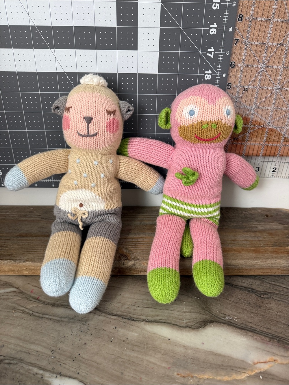 Soft Knit Pink & Beige Plush Duo - Cute Cuddly Stuffed Animals